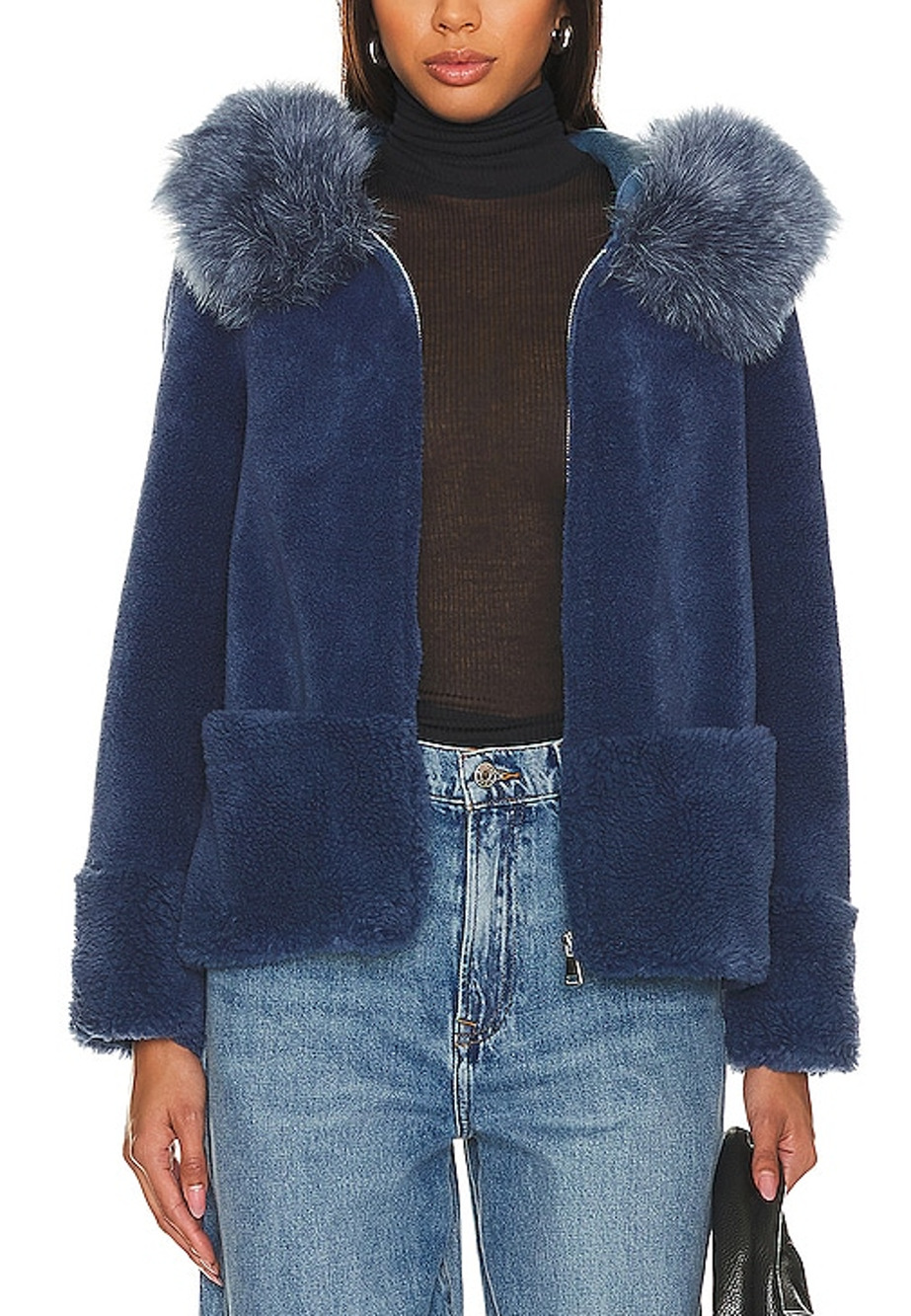 Bubish Plush Cobalt Blue Maya Hooded Jacket Size L